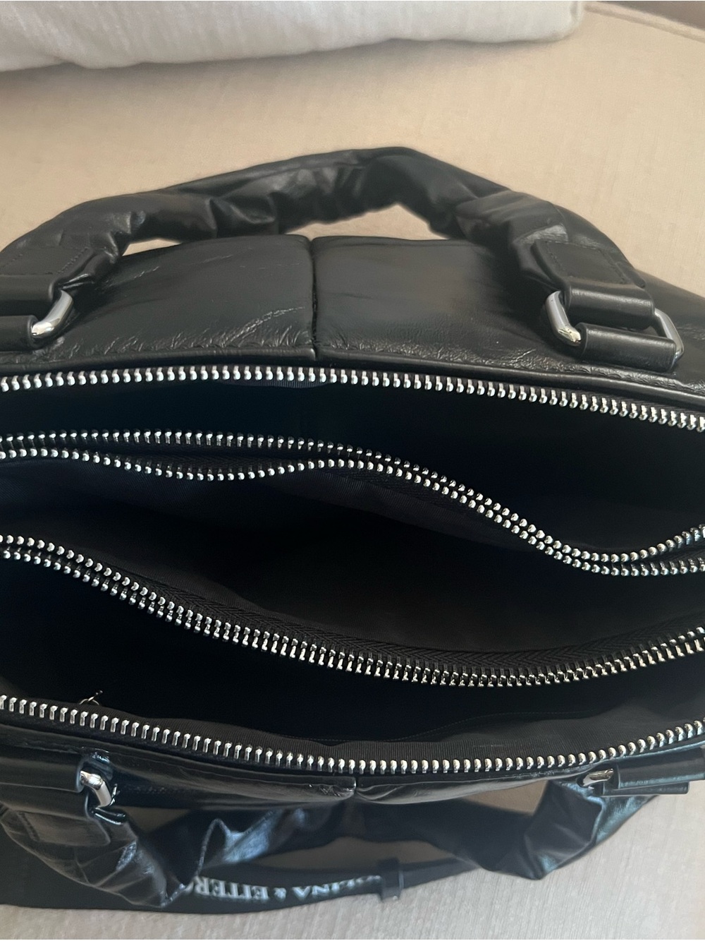 Black Genuine Leather Quilted Shoulder Bag - Brand New - Picture 6 of 7